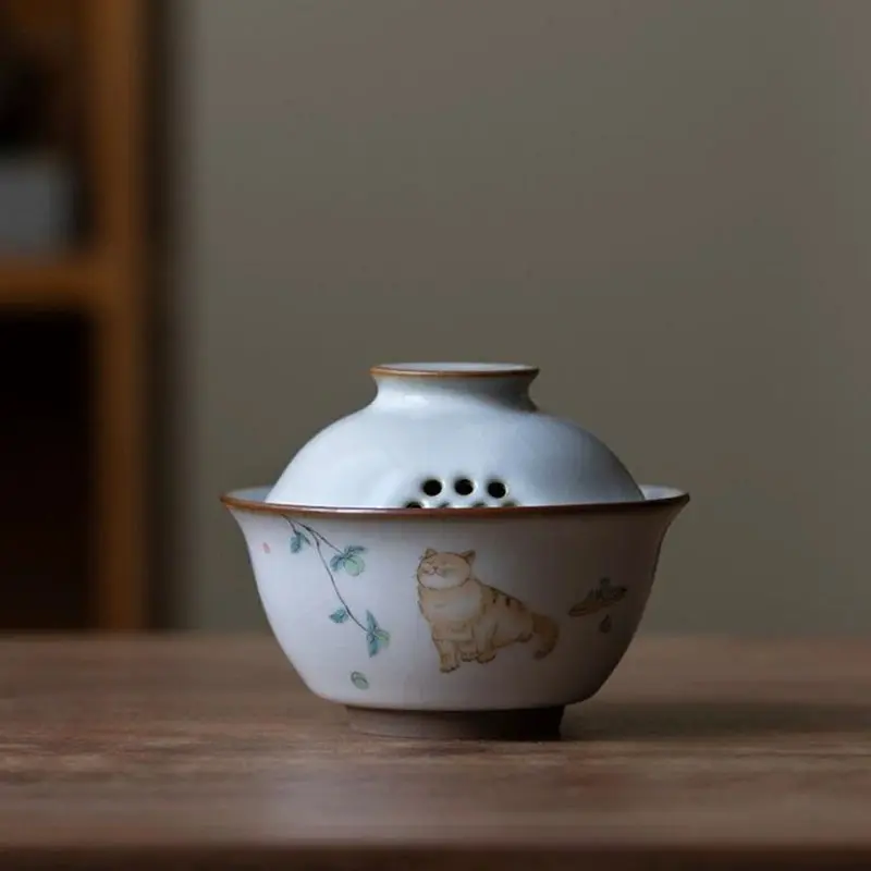 Ru Kiln Cat Gaiwan Travel Tea Set