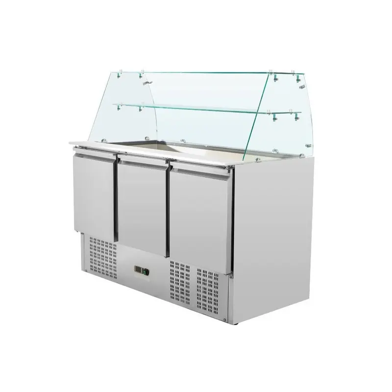 Saladette réfrigérée 3 portes pour bac gn 1/1 avec verre bombé