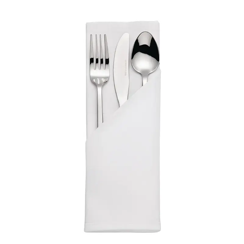 Serviettes blanches en coton bande de satin Mitre Luxury (lot de 10)