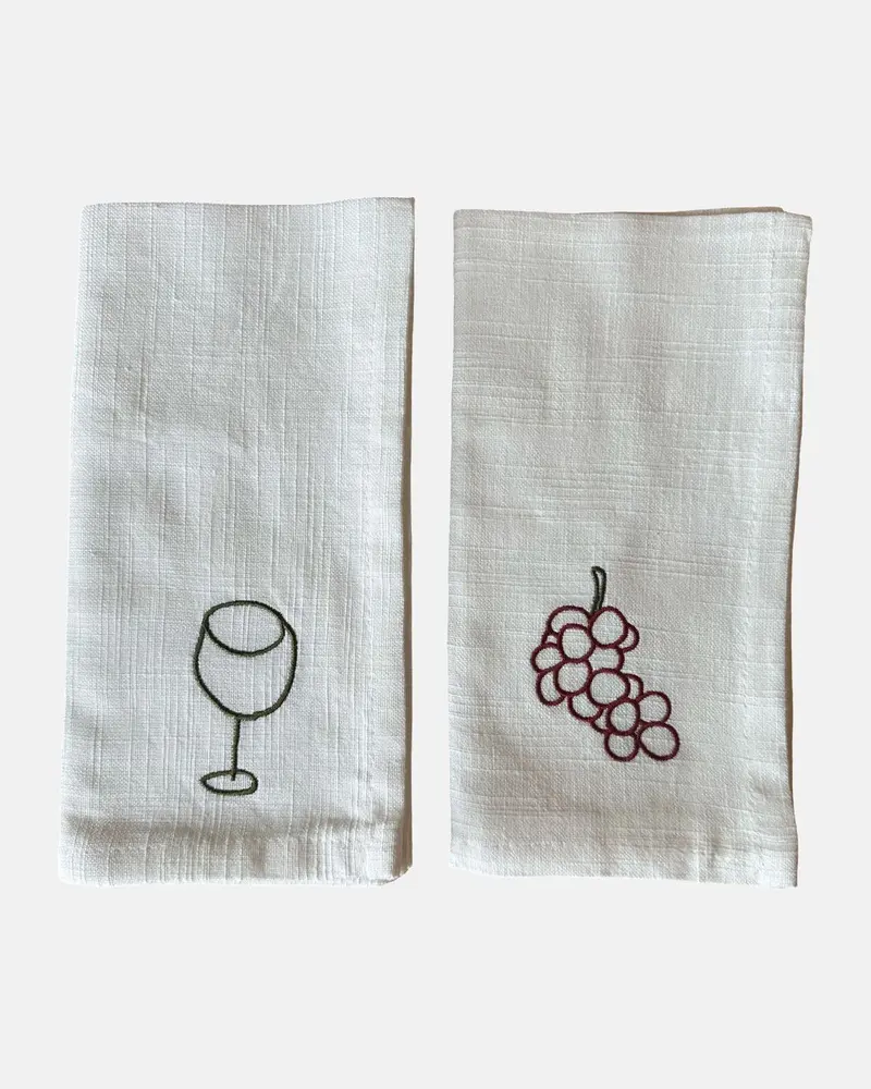 Set van 2 geborduurde servetten 'Wine & Grapes'