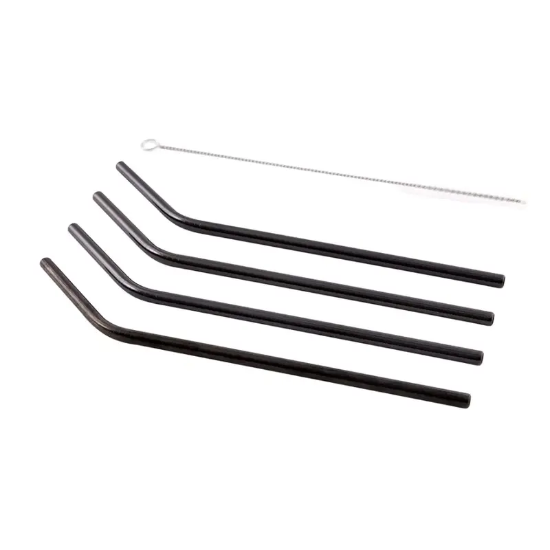 Set van 4 rietjes zwart met reinigingsborstel