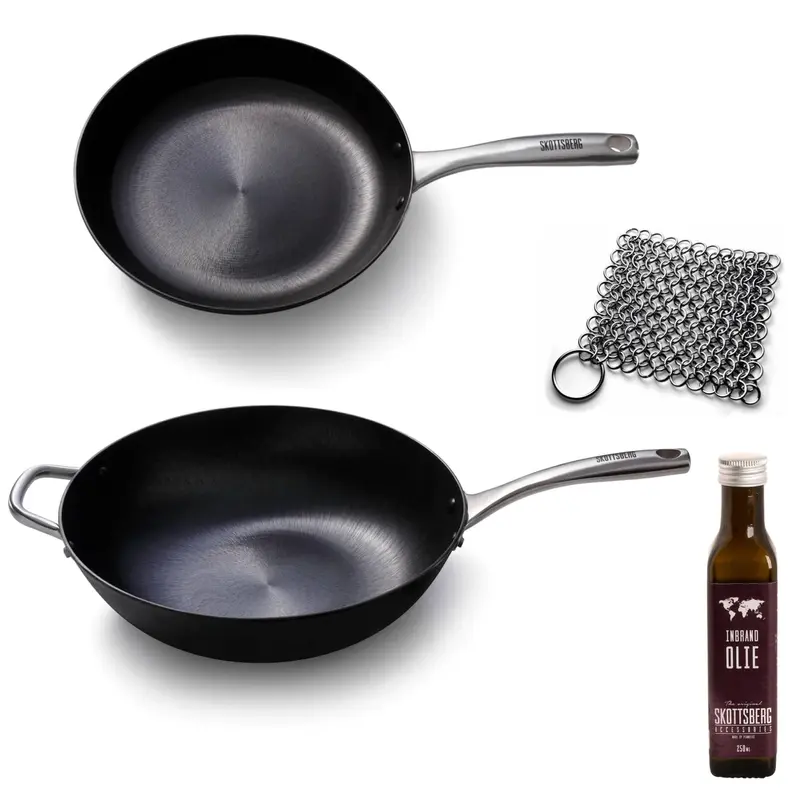 Skottsberg 'Cast Iron' Pannenset | Met Scrubmat en Inbrandolie