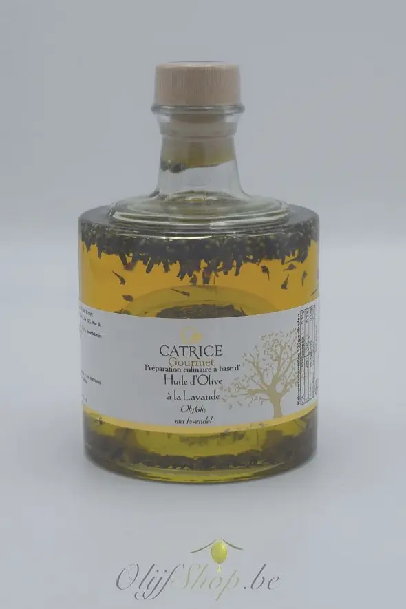 Stapelbare fles extra vierge olijfolie met lavendelbloemen 250 ml