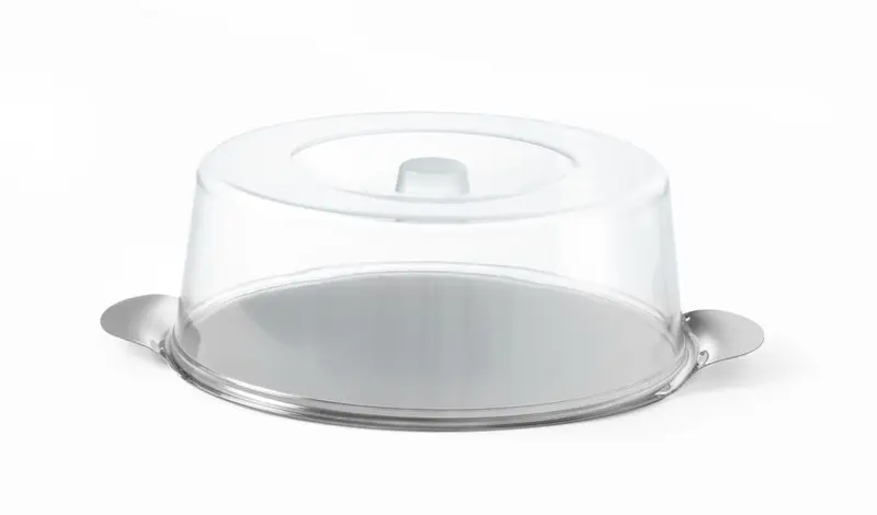 Taartstolp hoog 300x110 mmplateau rvs met PS kap 1/box