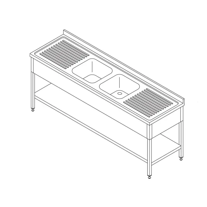 Table lave-vaisselle - 190 x 70 cm - avec 2 éviers et dosseret - incl étagère de rangement – Maxima 09394090