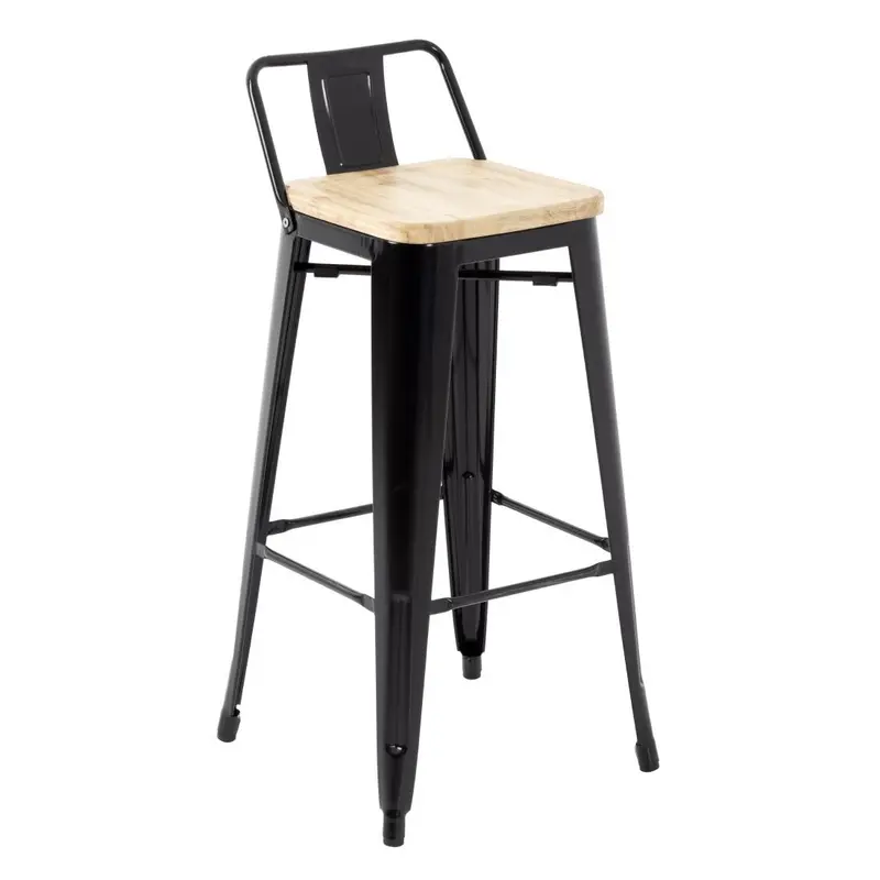 Tabourets bistro hauts avec dossier et assise en bois Bolero noirs (lot de 4)