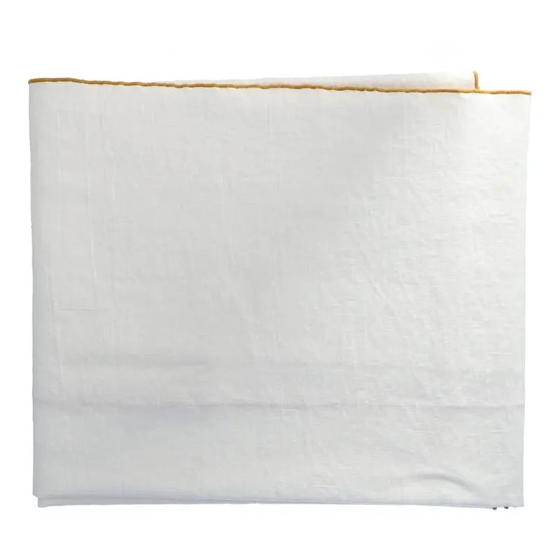 Tafelkleed Bourdon Canvas Mimi - Blanc & Bourdon Ocre 170x300cm