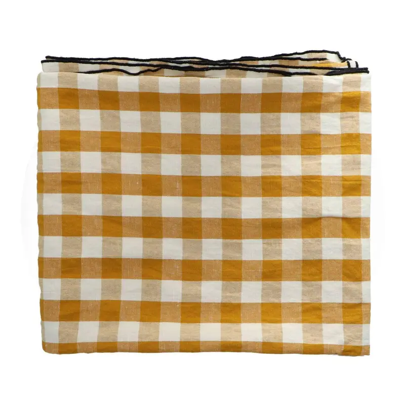 Tafelkleed Bourdon Canvas Mimi Vichy - Vichy Ocre & Bourdon Noir 145x300cm