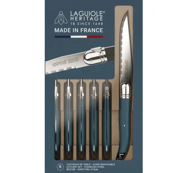Tarrerias Bonjean Laguiole Heritage acces m-i-f Giftset 6 steakmes abs blauw