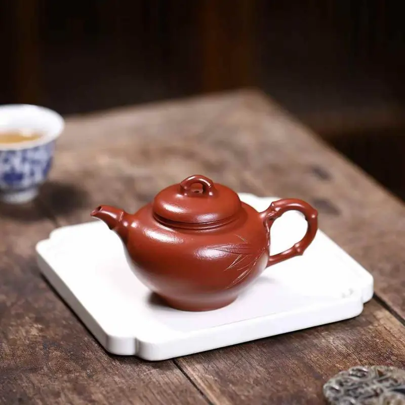 'Tenacious Bamboo' Jin Zhu Yixing Teapot by Yuhua Bao, Pear Skin Zhu Ni Clay 190ml