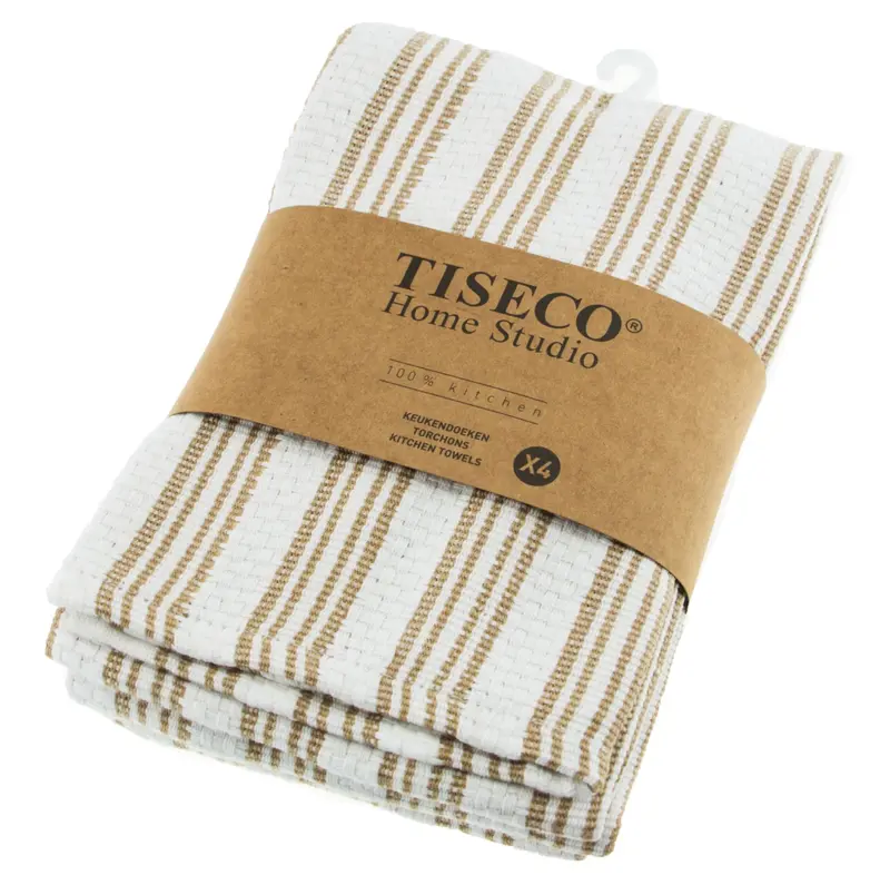 Tiseco Keukenhanddoeken Basket Weave - Zand - Set van 4