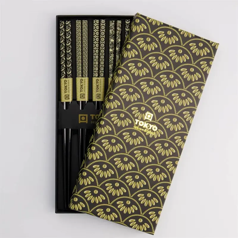Tokyo Design Studio Eetstokjes 'Black Gold' set van 5