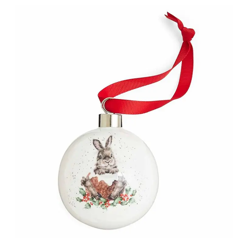 Wrendale Designs Merry Little Xmas Kerstbal - Konijn - Porselein - Ø 7 cm
