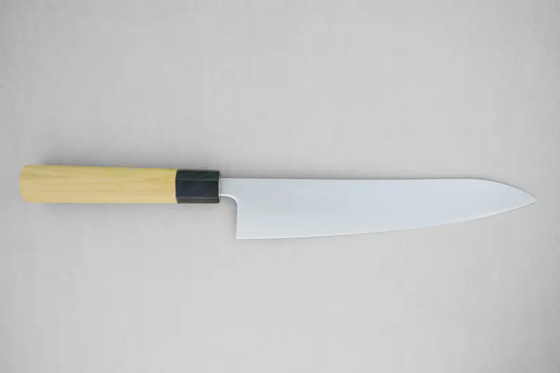 Yamawaki stainless clad aogami super gyuto 240 with an octagonal ho wood and buffalo horn handle